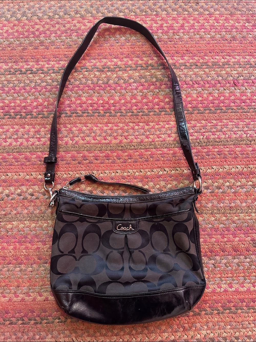 Coach Signature Park Convertible Black/ Brown Signature Shoulder Bag Satchel